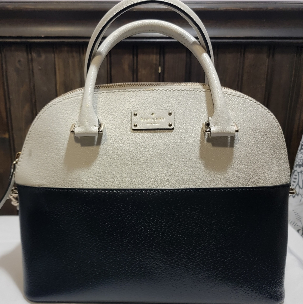 kate spade black and white satchel purse
